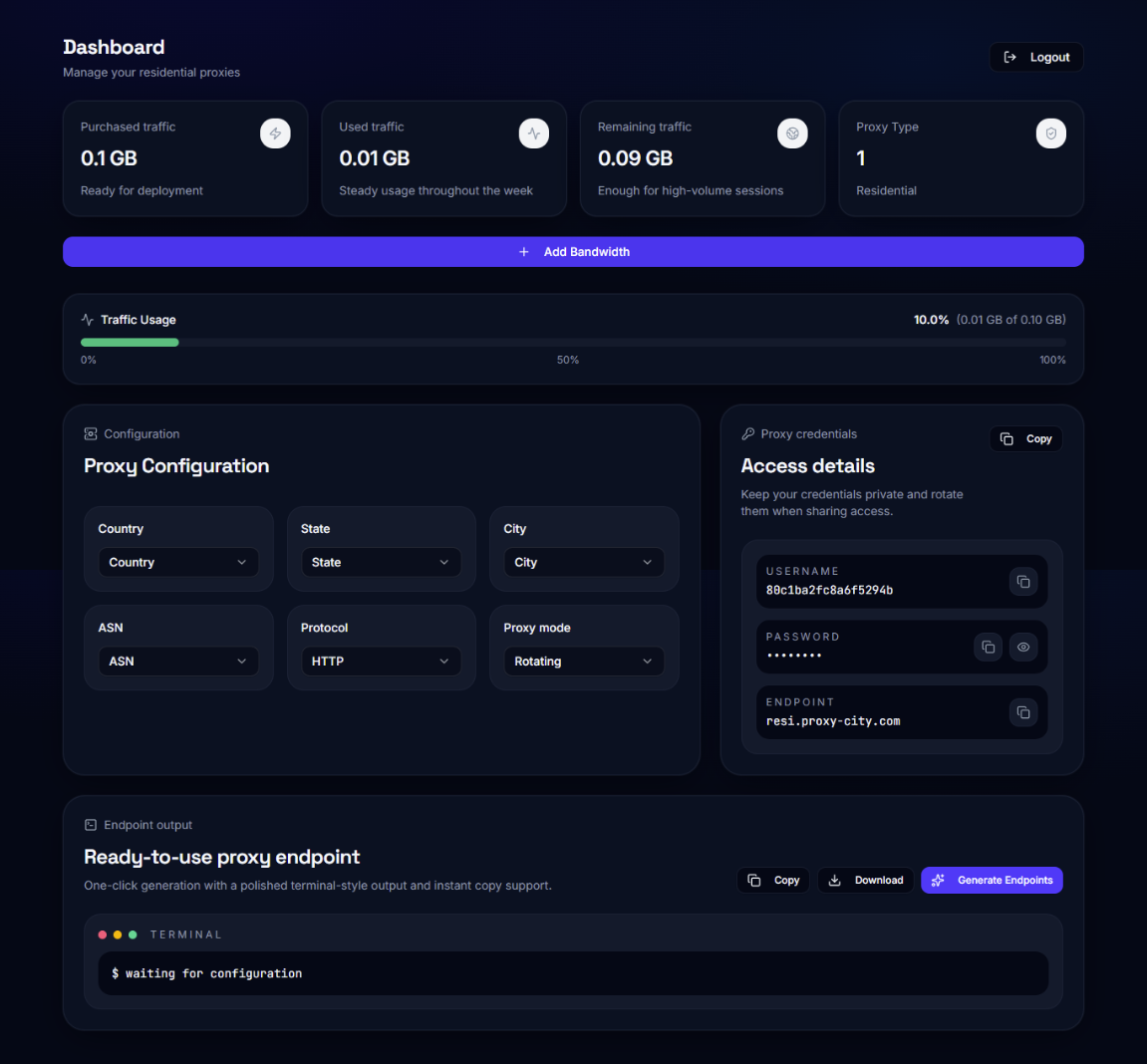 ProxyLooper dashboard preview